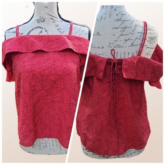 MAEVE -255 Anthropologie Mandalay Open-Shoulder Blouse Red Small - Picture 3 of 10